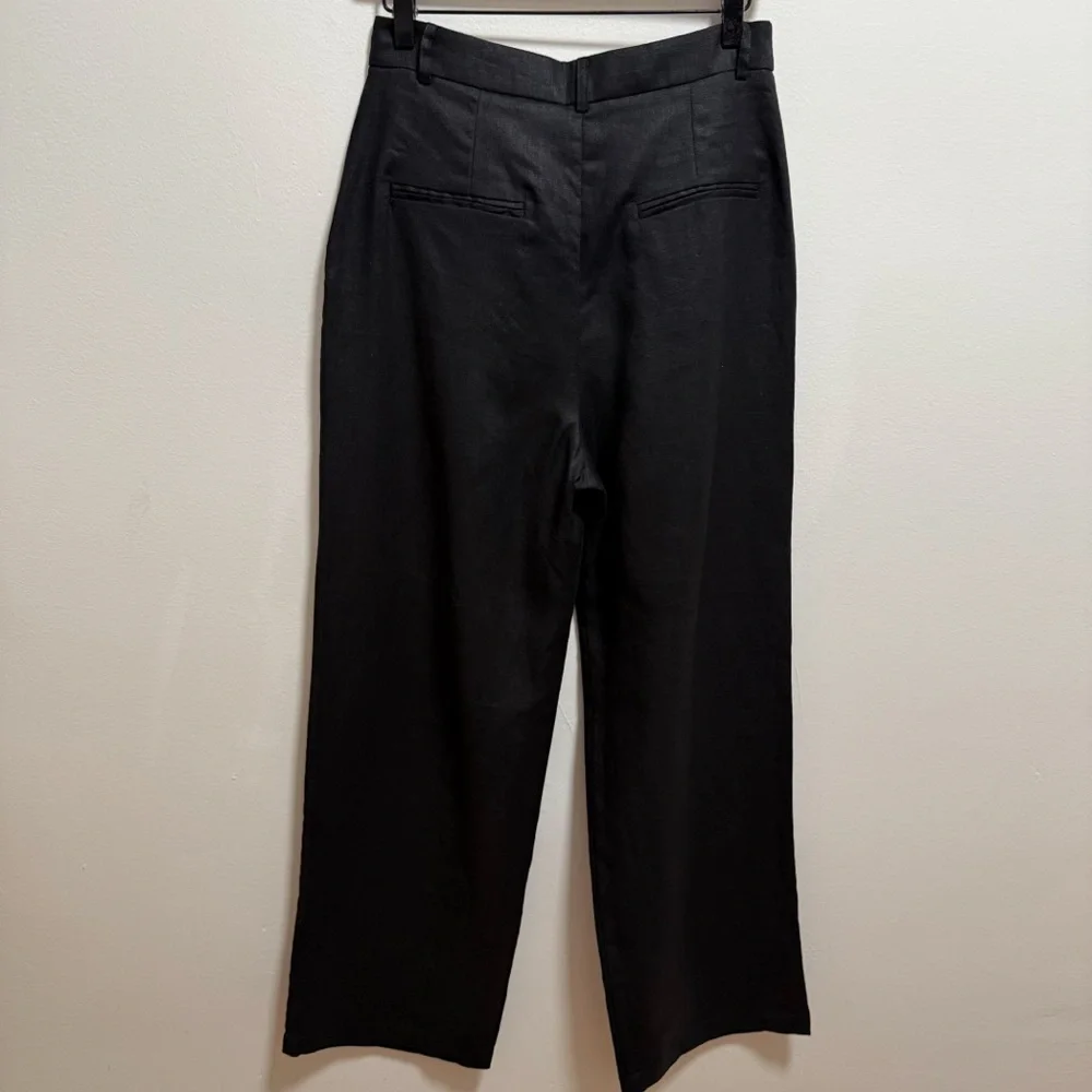 Reformation mason linen pants black high rise drapey wide‎ leg trouser 8Petite